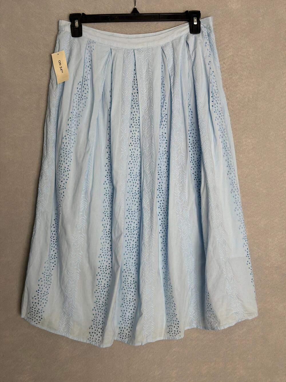 On 34th Pleated Eyelet Skirt Embroidered Pale Spring Women's Size 16 NEW